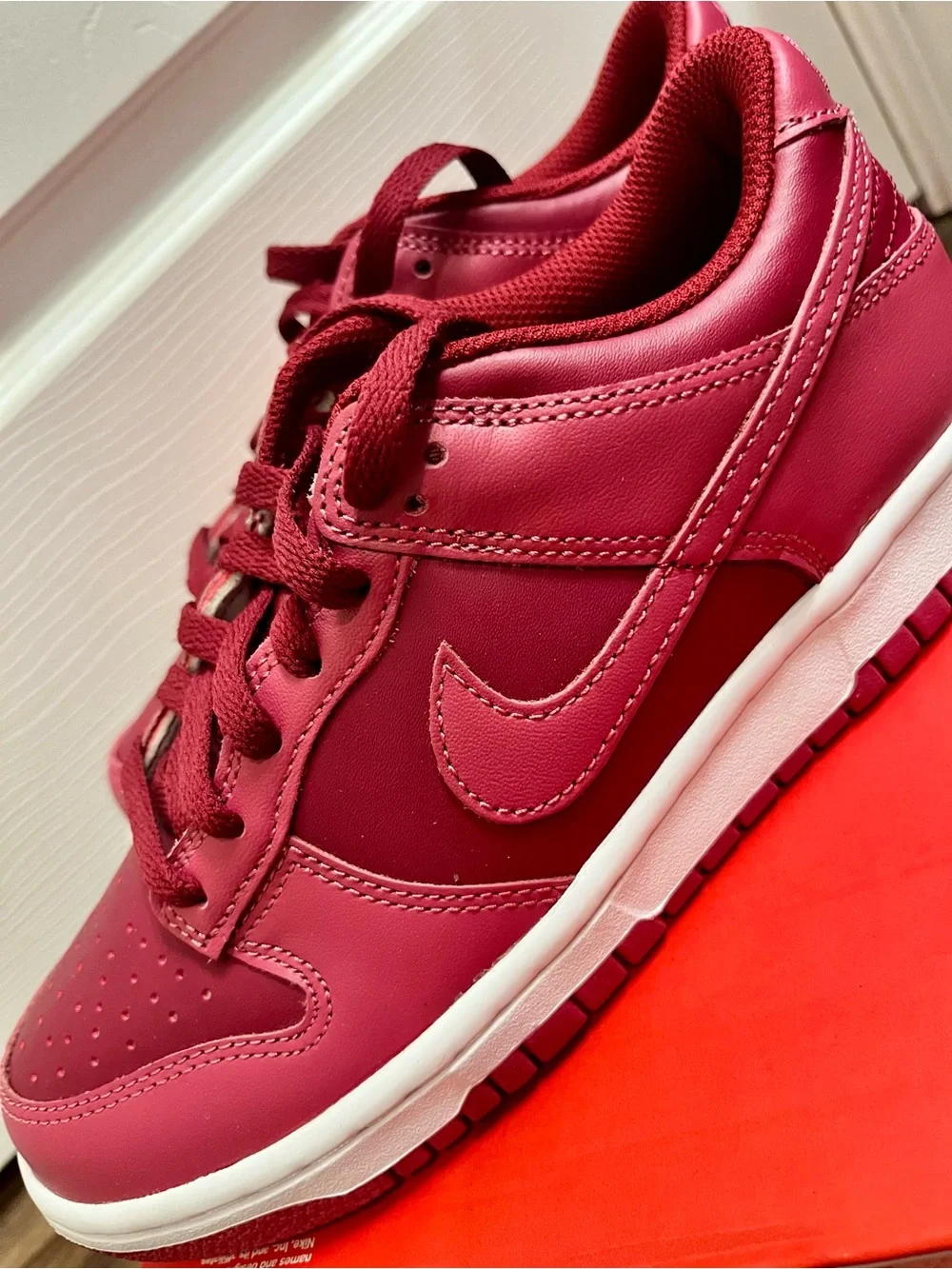 Nike Dunk Low Low-Top Sneakers in Deep Red and White